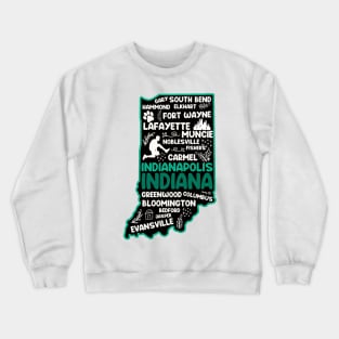 Indianapolis Indiana cute map, Fort Wayne, Evansville, Carmel, South Bend, Fishers, Bloomington, Hammond, Gary, Lafayette Crewneck Sweatshirt